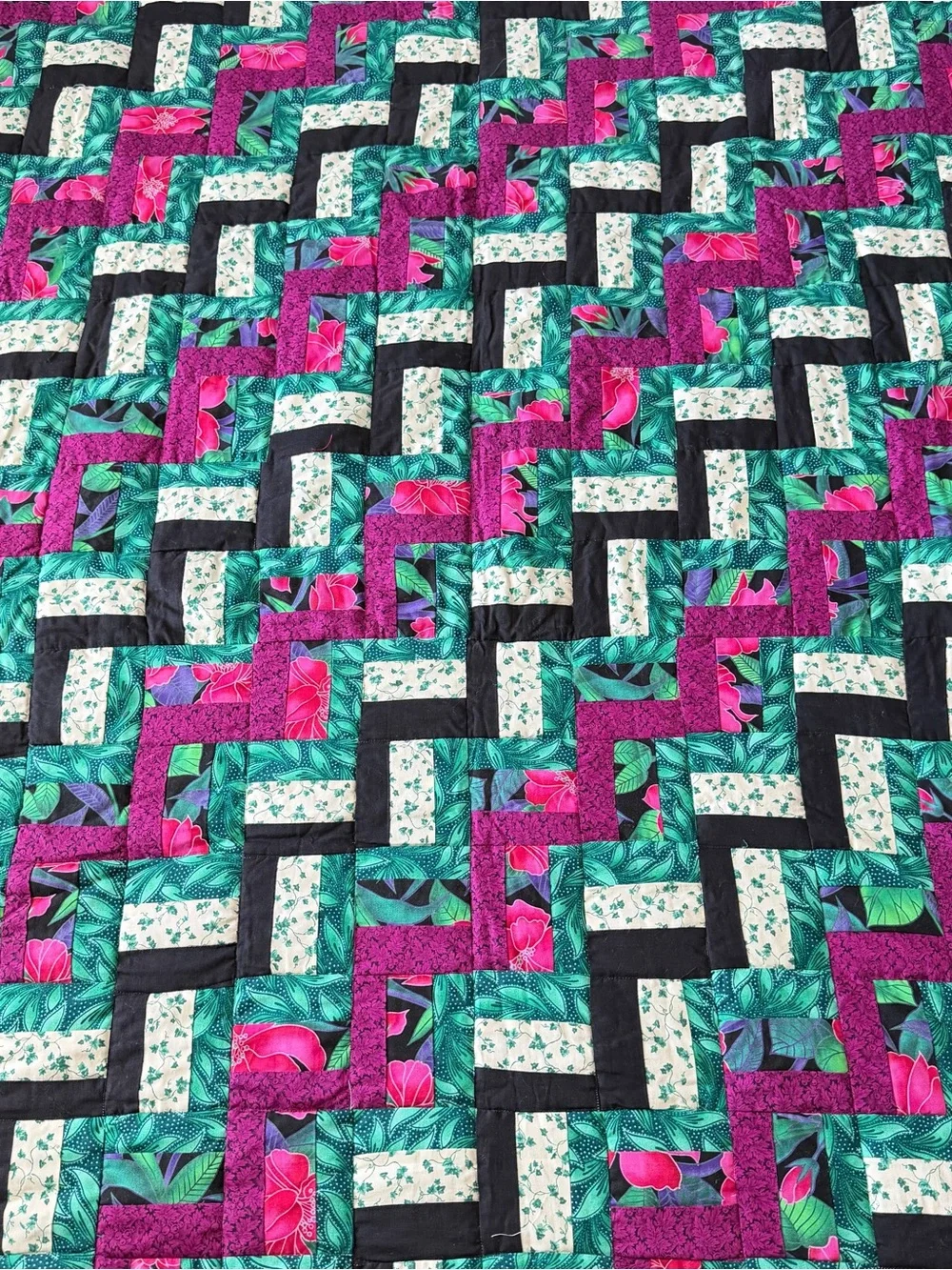 Handmade Cotton Quilt 70x96 Floral Patchwork  Queen Vintage